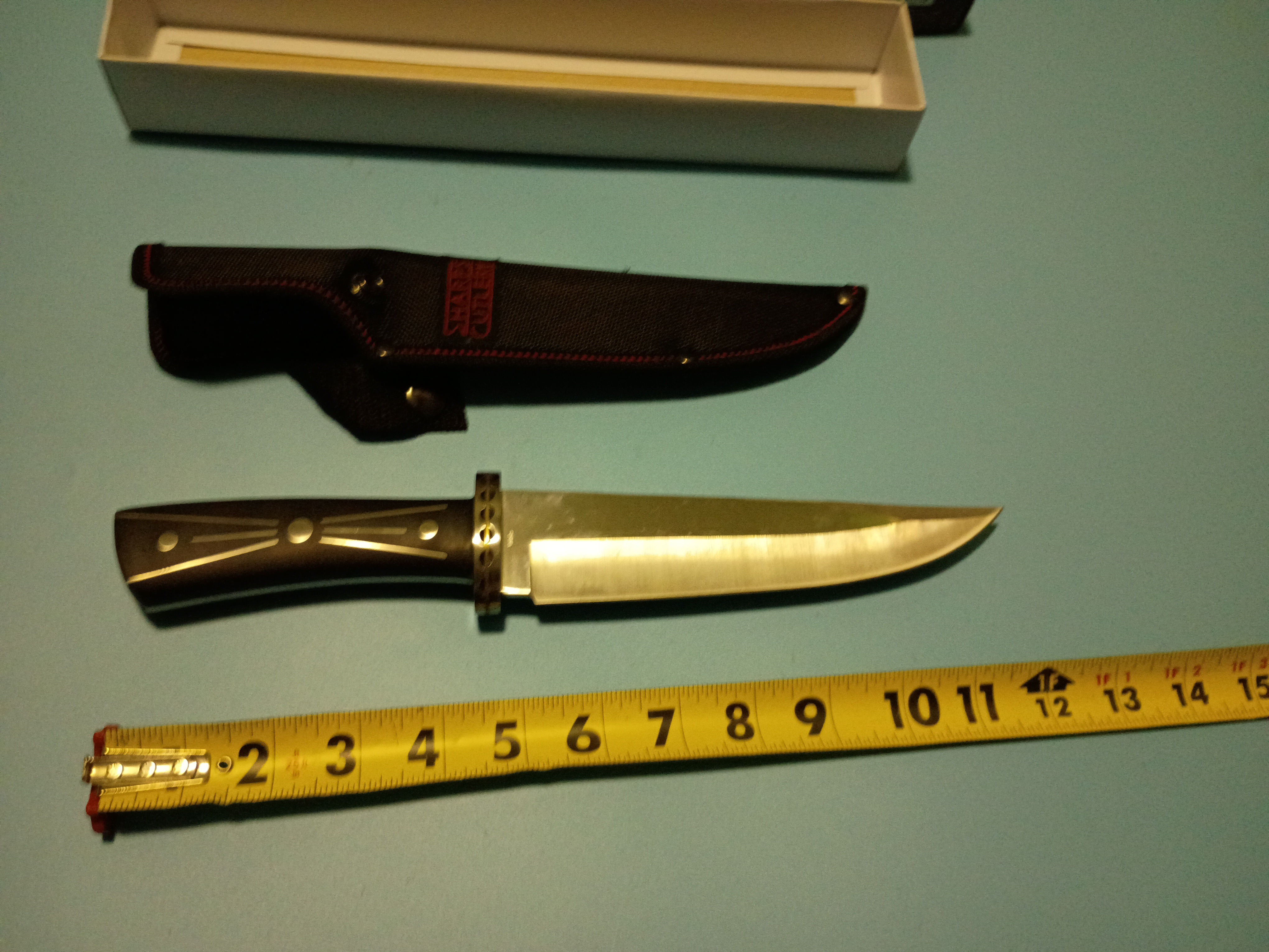 12" Bowie -420 stainless steel blade-black plastic handle -1680D Nylon Sheath