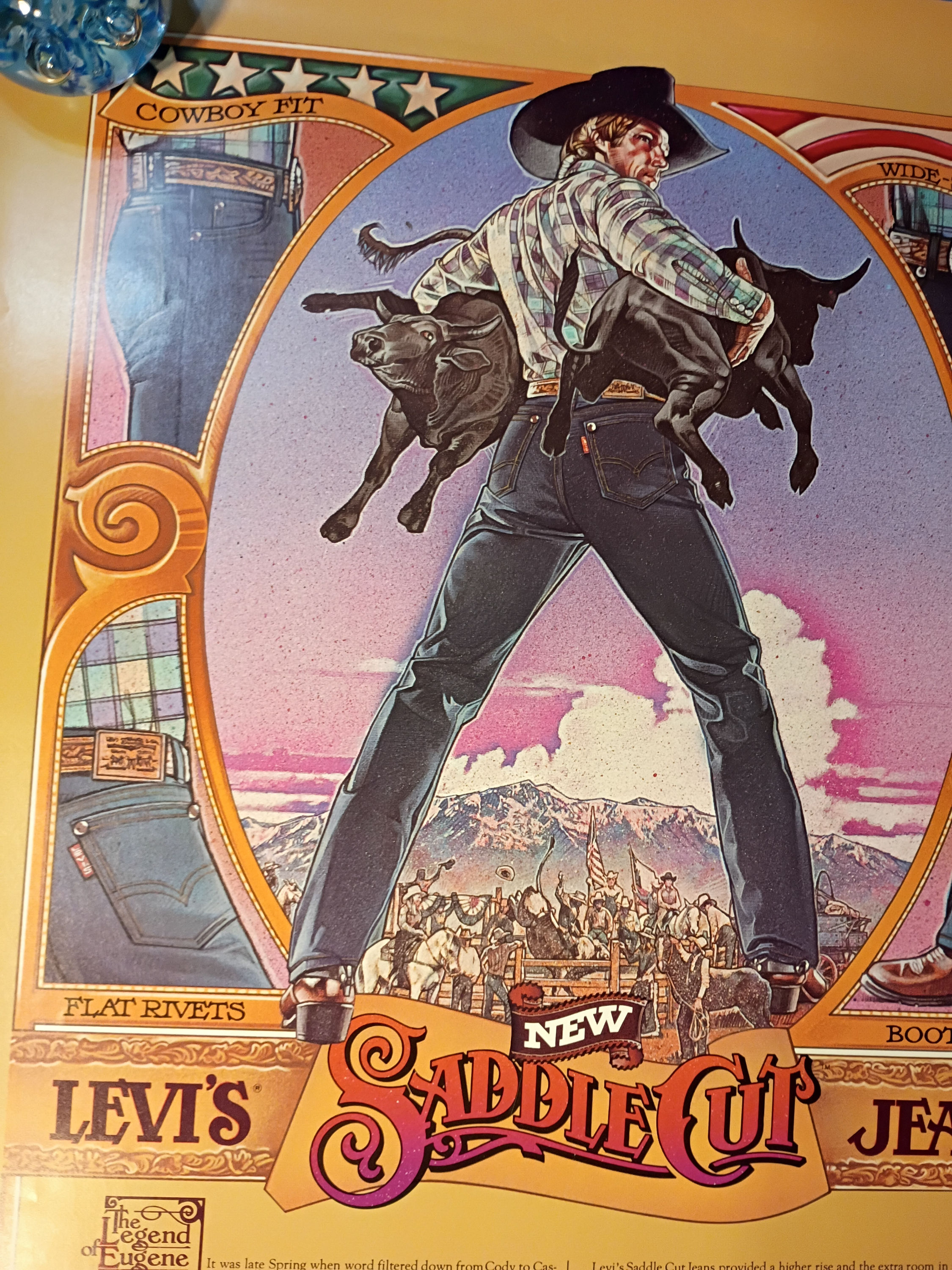 Approx. 20"x 24" Calendar poster "LEVI'S Saddle Cut Jeans" & "Bull Dogger Lacy"