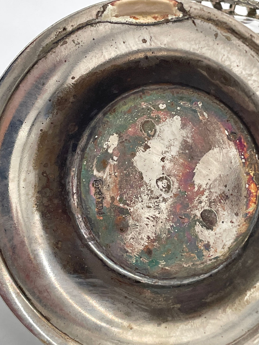 Thumbnail: 5" Vintage plate- metal basket with glass liner- Made in England
