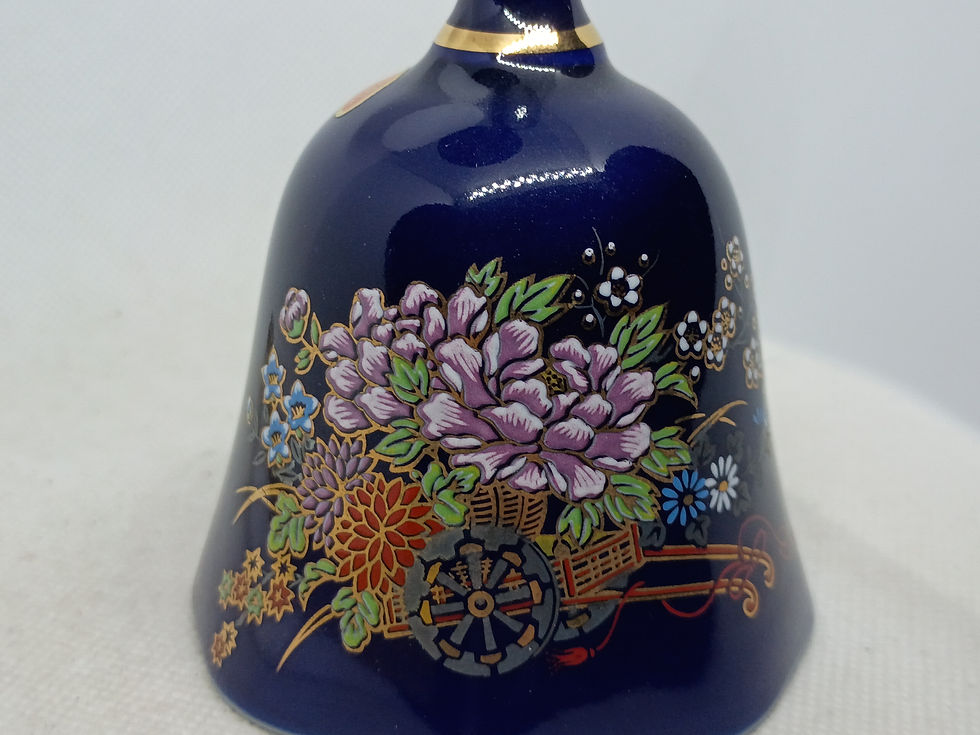 Thumbnail: 5.5" tall-  Porcelain Bell- Cart of Flowers design- Made in Japan