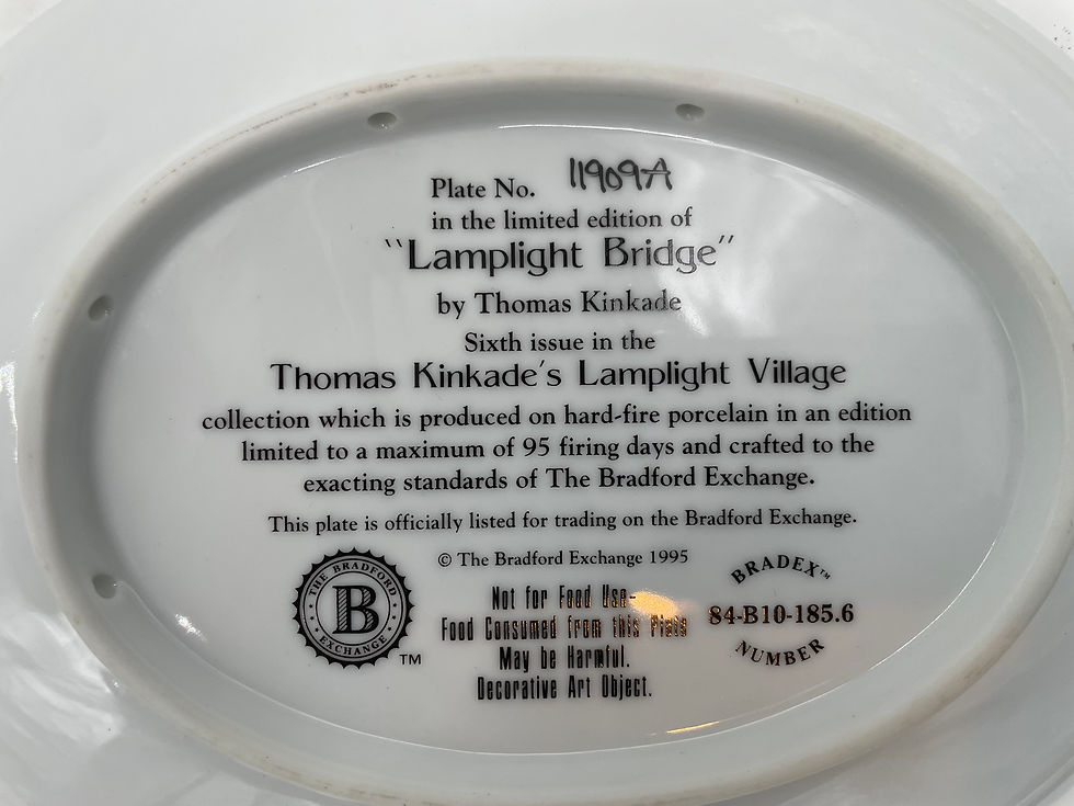 Thumbnail: 9" Plate-"Lamplight Bridge" 6th issue in the Thomas Kinkade Lamplight Village