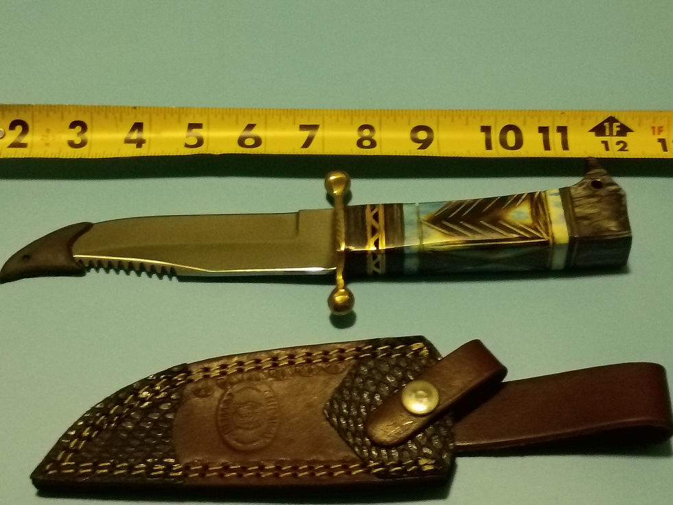 Thumbnail: 10" Hunting Knife- HQ stainless steel blade- blue bone handle with lanyard hole