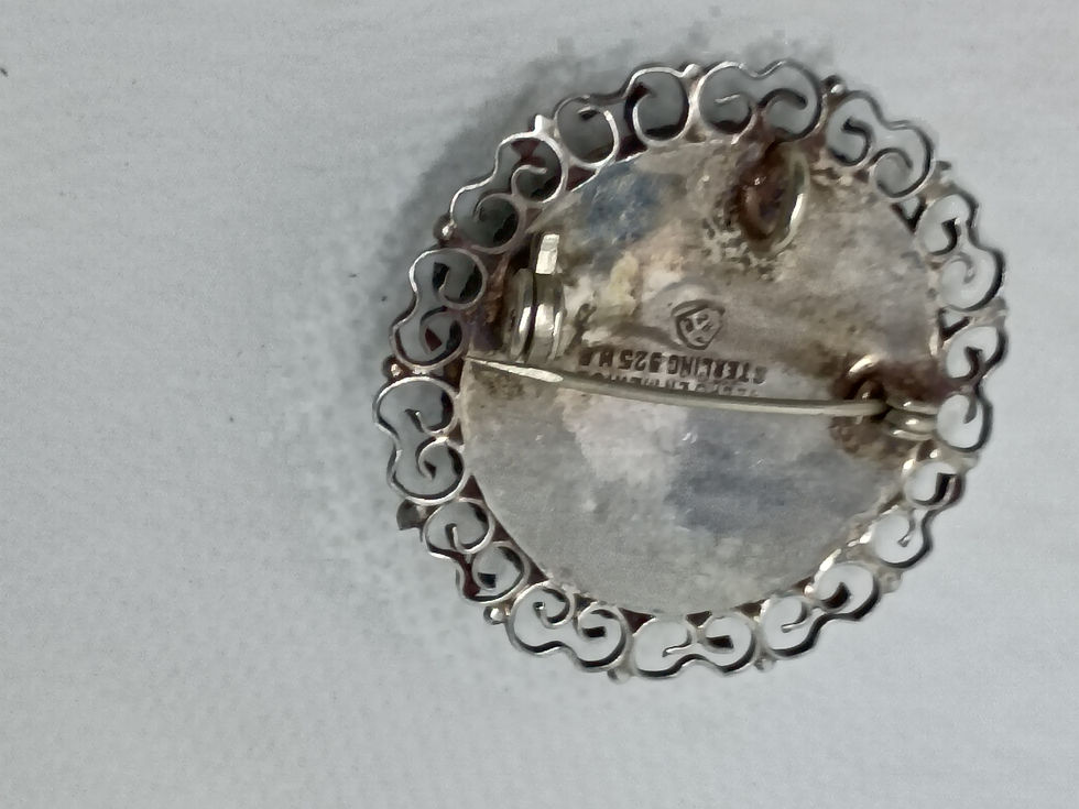 Thumbnail: Approx. 1.5" Vintage Mexico 925 sterling silver brooch with green cabochon stone