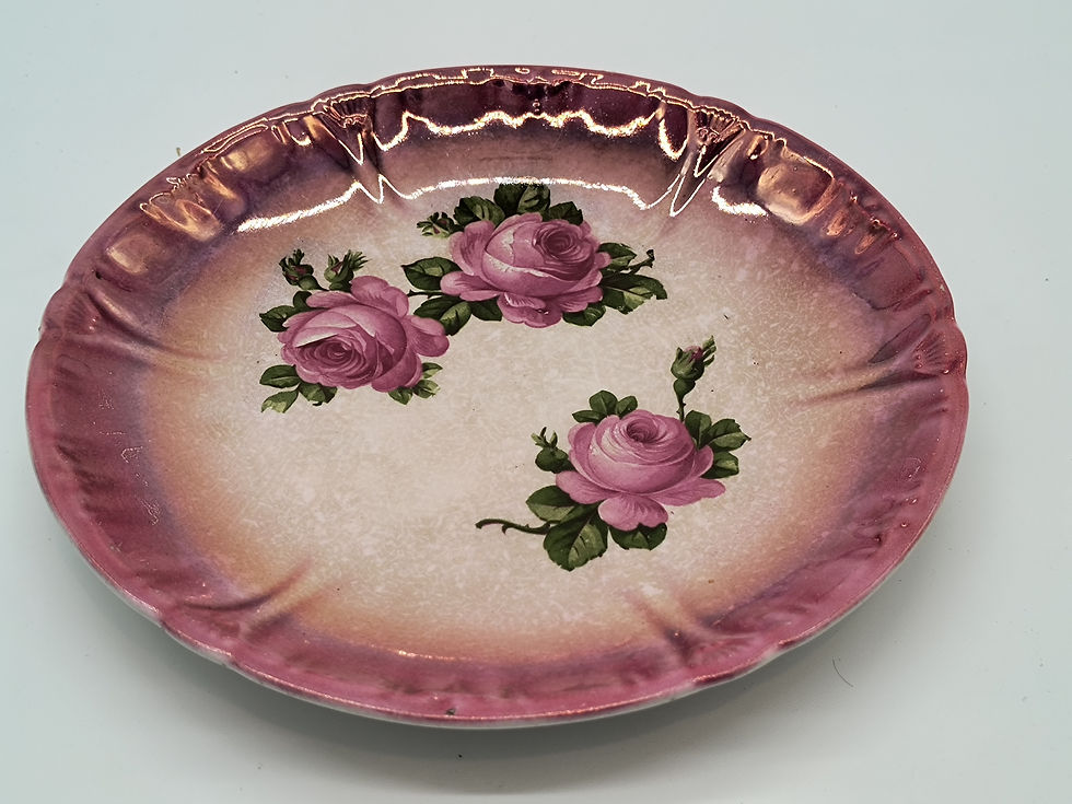 Thumbnail: 9" Vintage Porcelain rose design plate- by Franz Anton Mehlem in Bonn, Germany