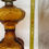 Thumbnail: 12" tall+  pressed amber glass oil lamp -   no chimney