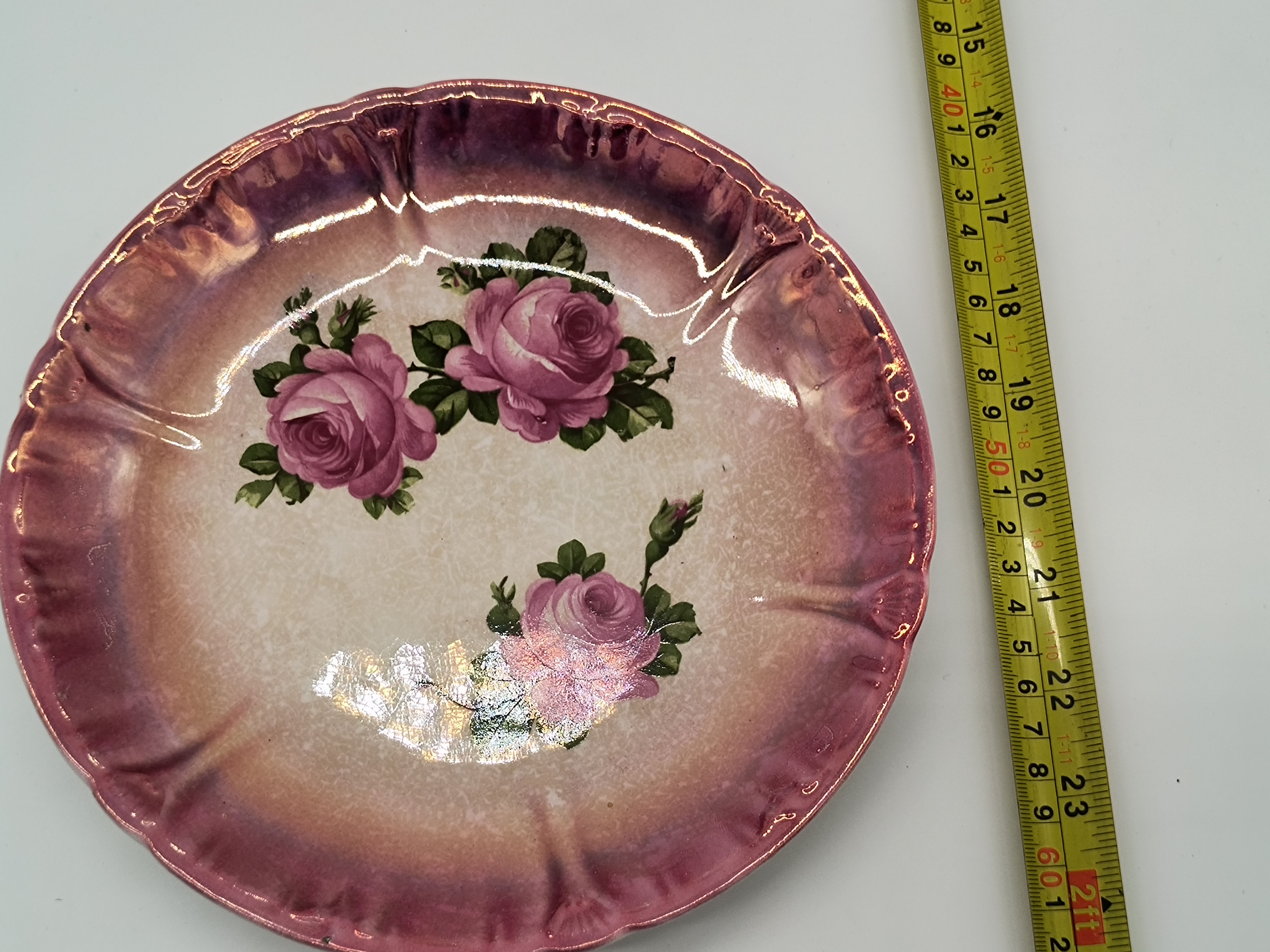 9" Vintage Porcelain rose design plate- by Franz Anton Mehlem in Bonn, Germany