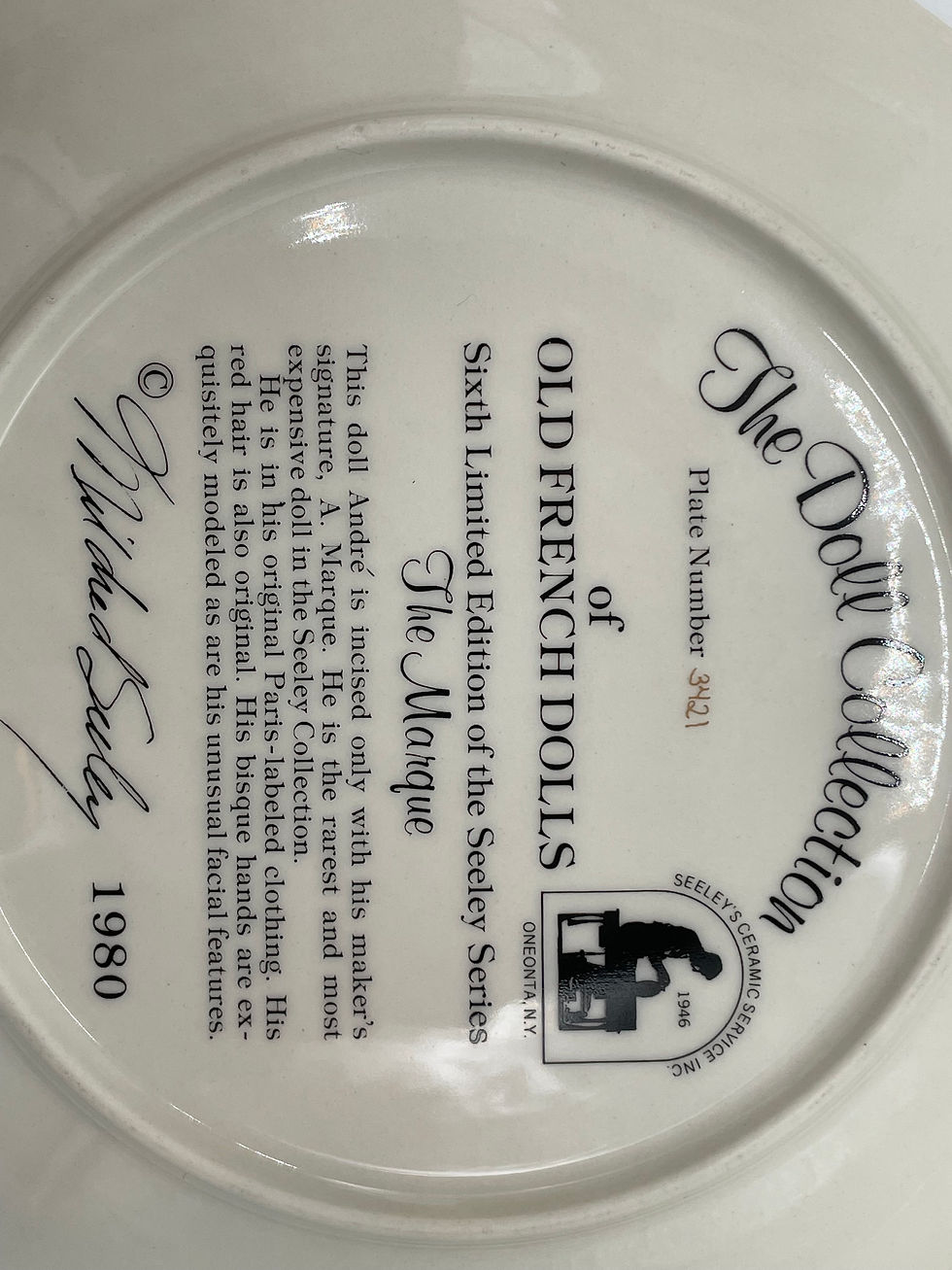Thumbnail: 8" Plate -"The Marque."  6th Seeley Series- Doll collection of Old French Dolls