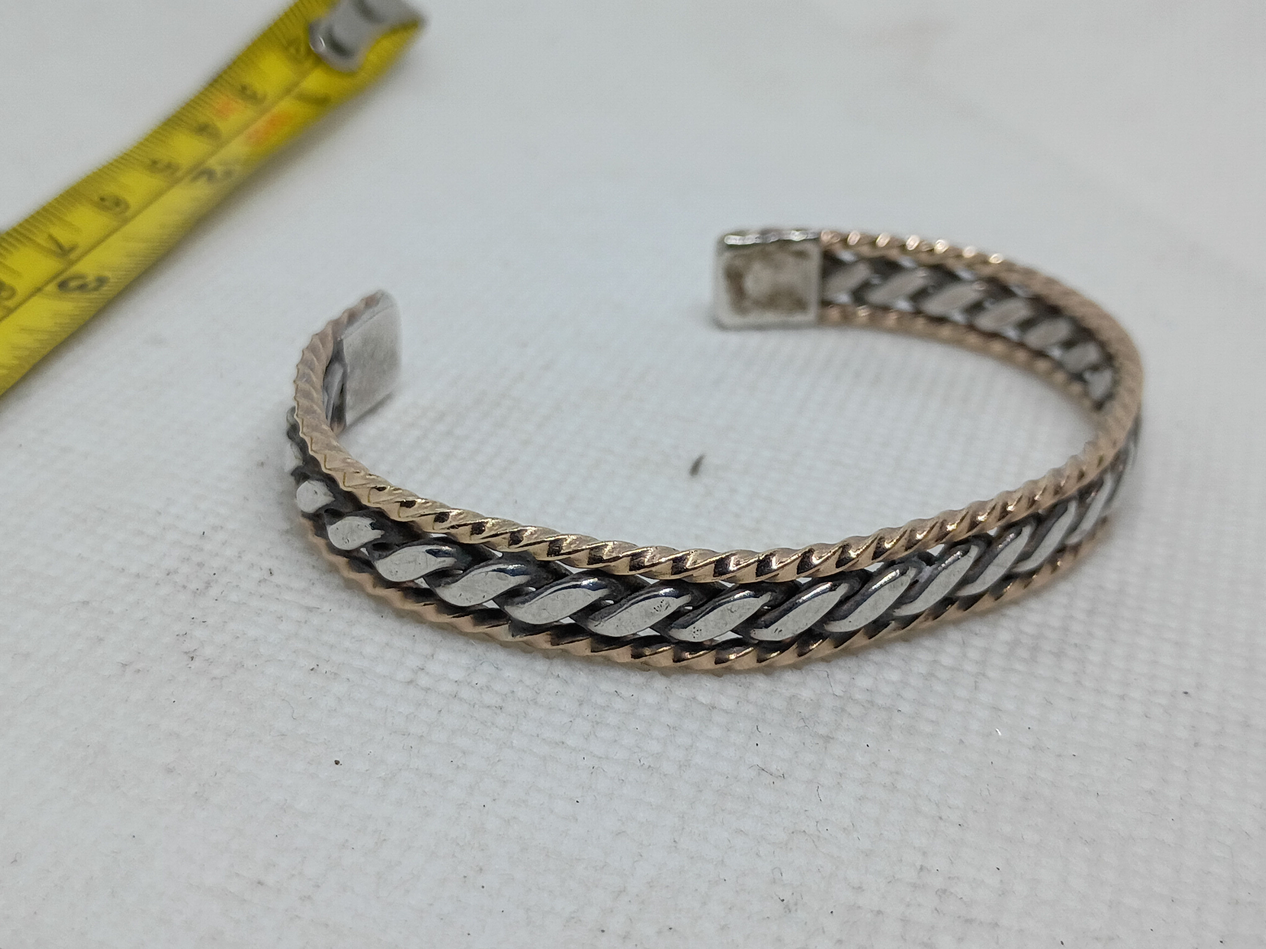 Approx.2.5" cuff bracelet twisted chain, likely sterling silver or gold filled