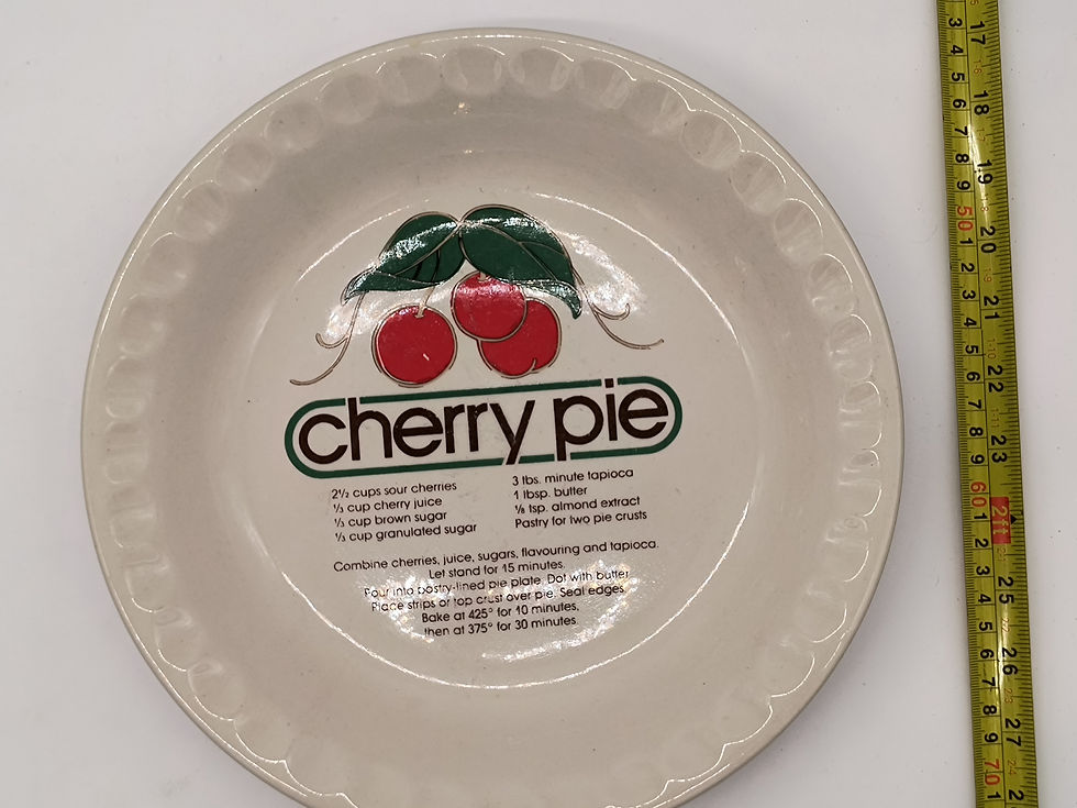 Thumbnail: 11" Vintage cherry pie plate- With recipe on front- Made in China