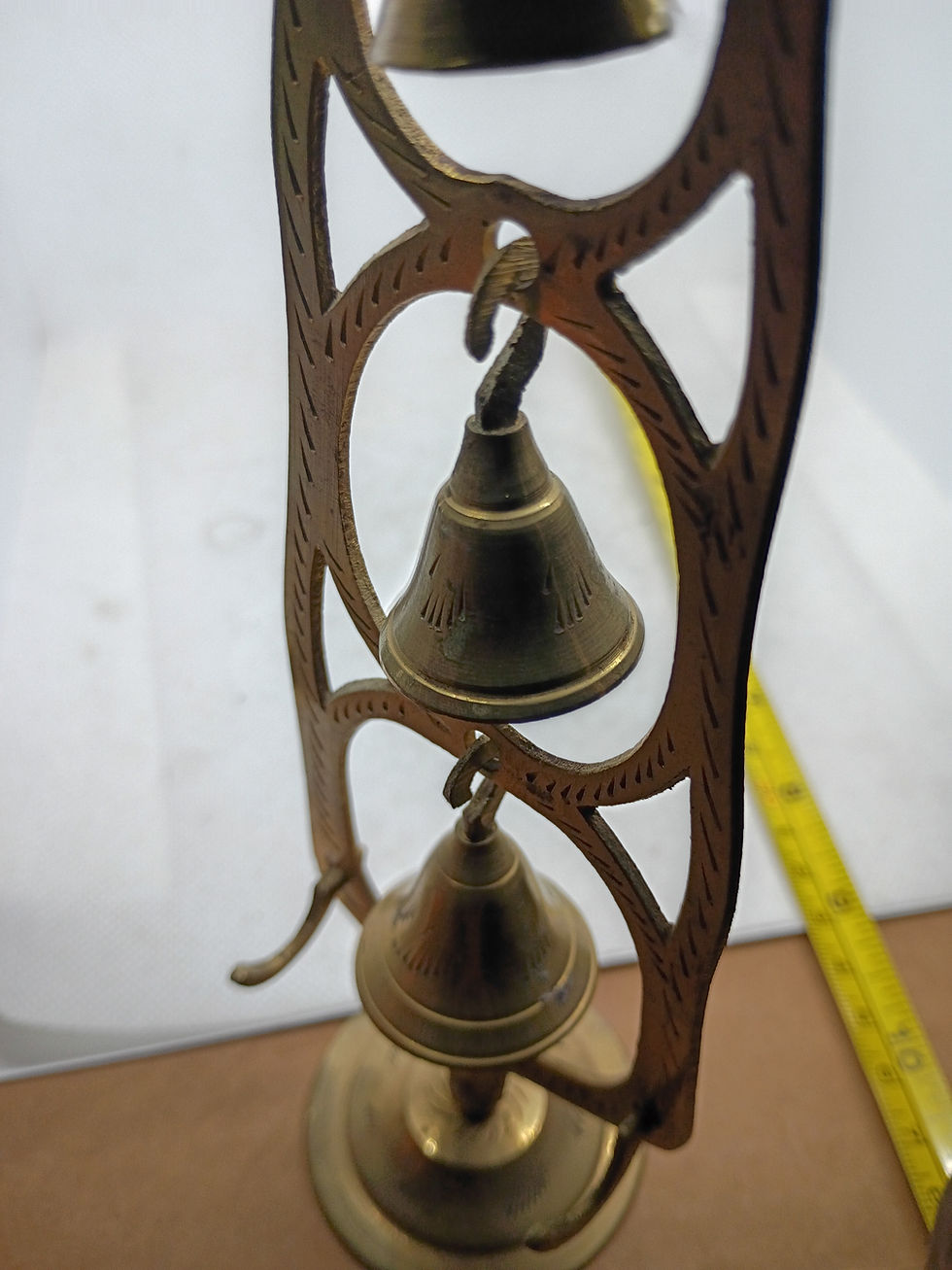 Thumbnail: 9" tall vintage 3 brass bell tree -  India