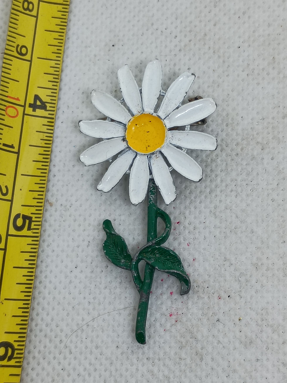 Thumbnail: Approx 2.5"  vintage white and yellow enamel daisy flower brooch