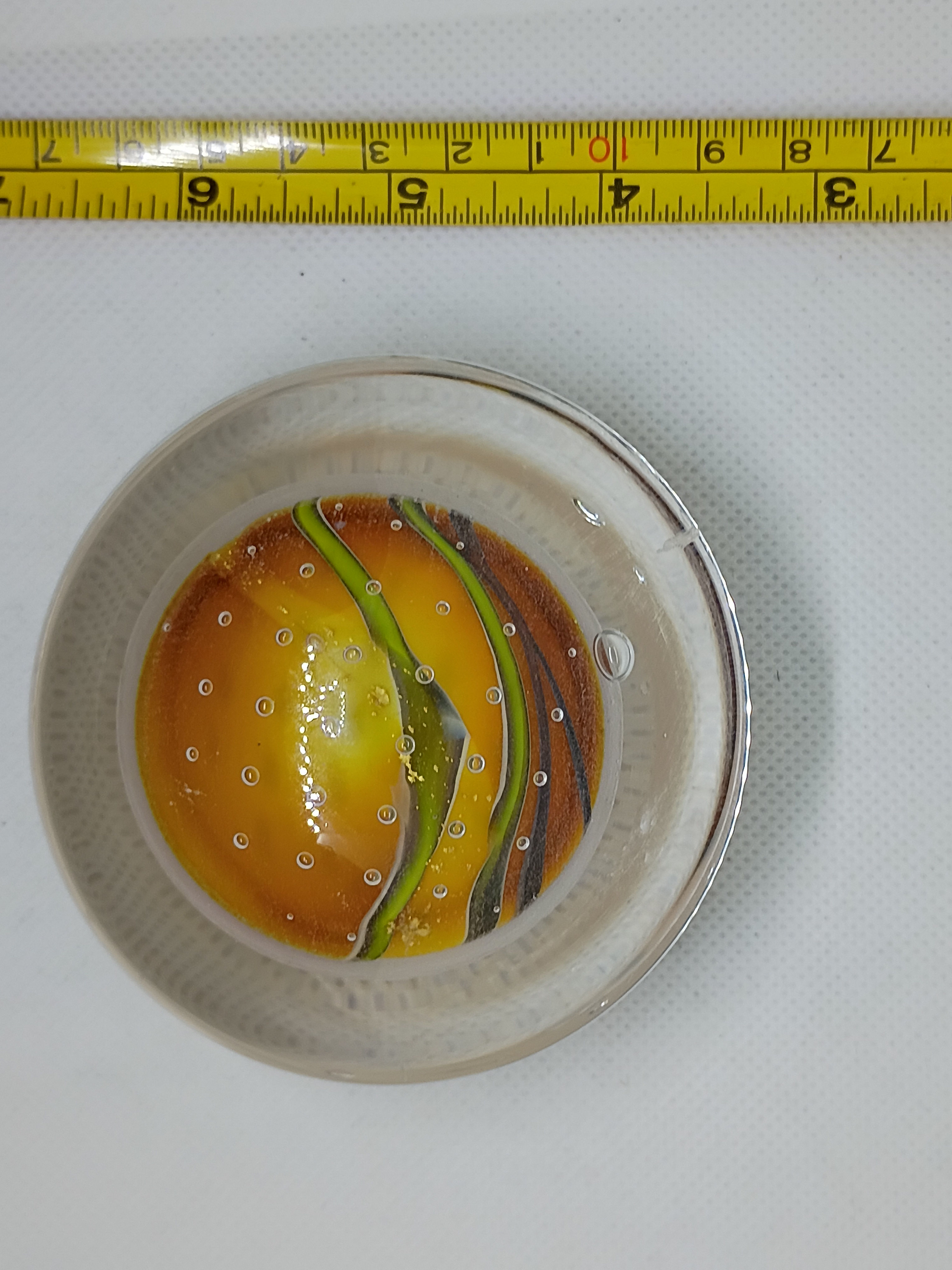 3.5" Vintage Caithness Scotland "Feathers" Art Glass Paperweight