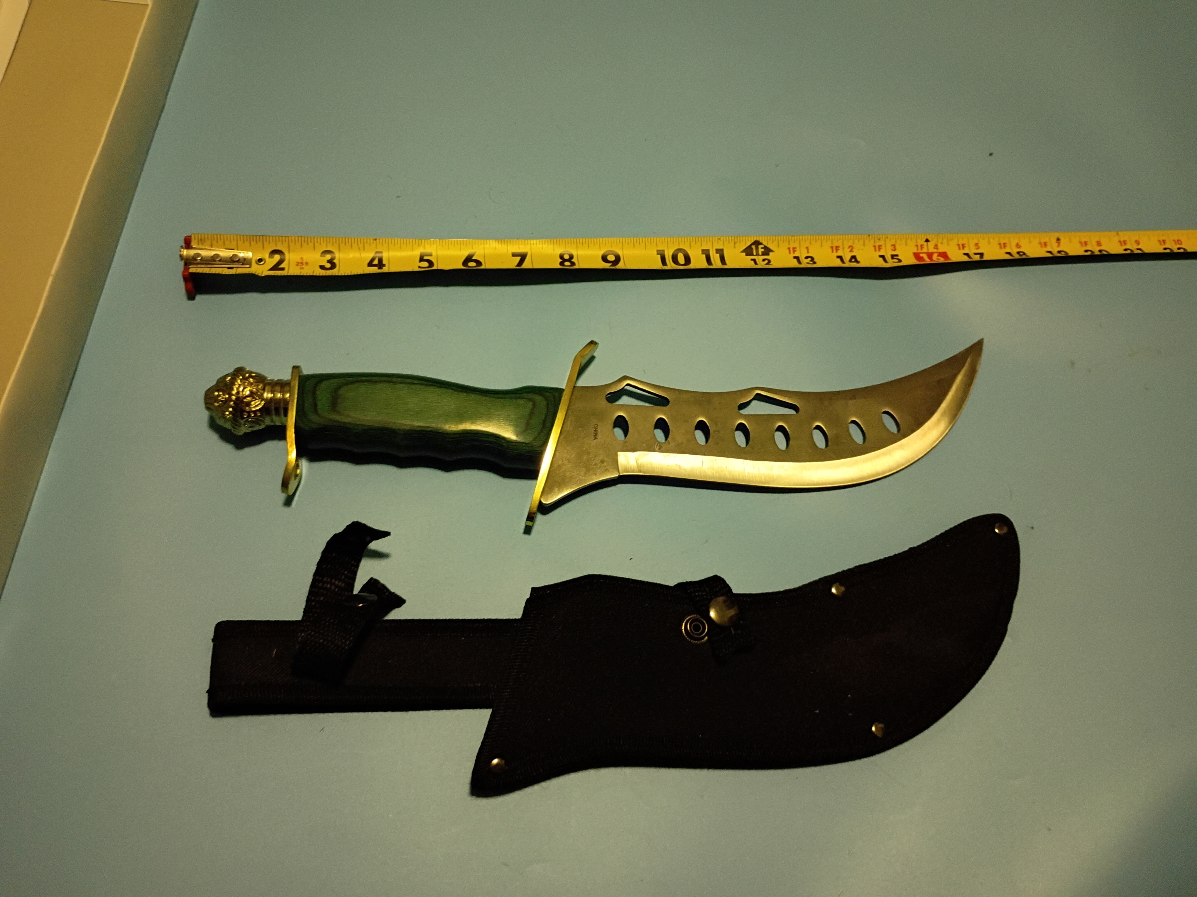 16" Bowie knife - stainless steel blade- cocobolo wood handle - nylon sheath