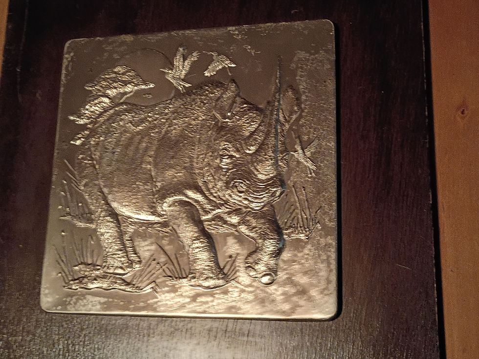 Thumbnail: 11"sterling silver wall plaque-"The Lords of the Serengeti-The Black Rhinoceros"