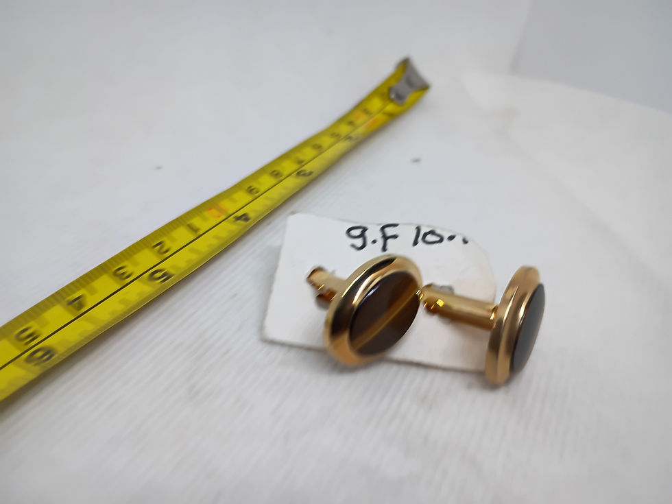 Thumbnail: Set of  vintage 1/20 14K gold-filled oval cufflinks with brown tiger eye stones