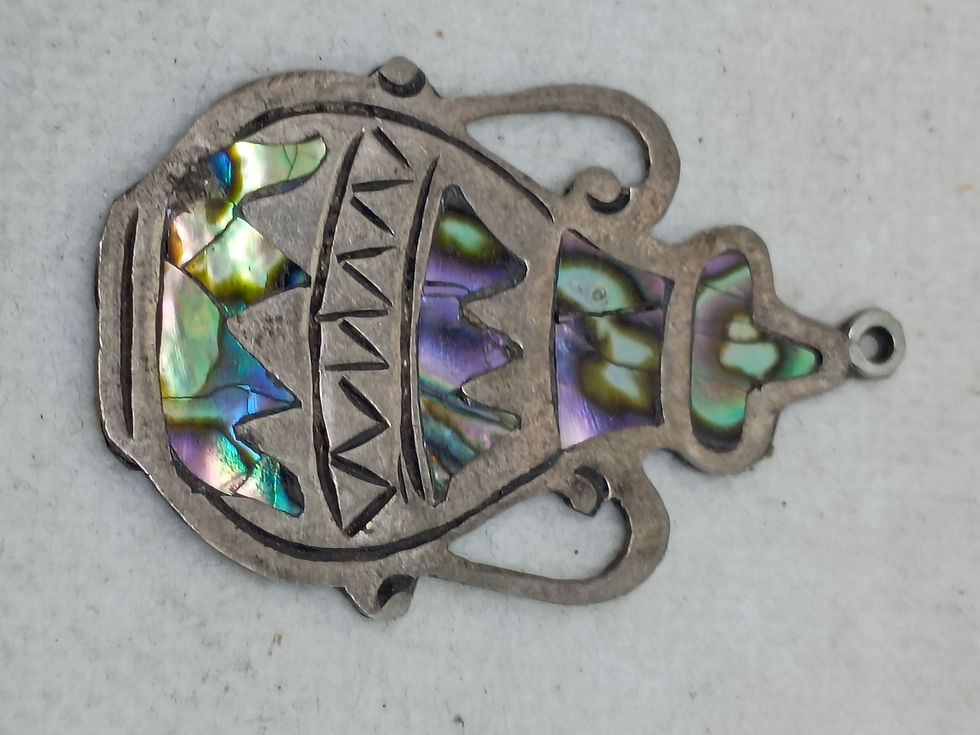 Thumbnail: Approx.1.25" vintage Mexican silver figural brooch with iridescent abalone shell