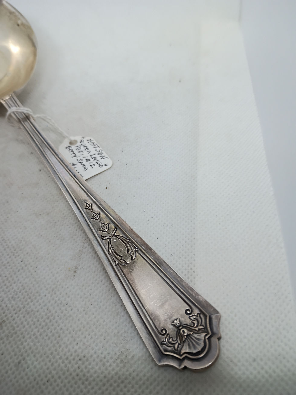 Thumbnail: 9" sterling silver berry spoon produced by the Watson- Queen Louise Pattern -91g