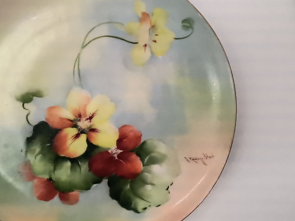Thumbnail: 8" Plate - Vintage porcelain plate- handpainted fruit design, signed