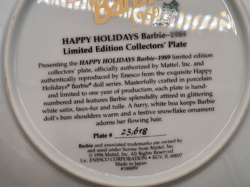 Thumbnail: 8" plate - "Happy Holidays Barbie 1989" by ENESCO Happy Holidays Barbie series