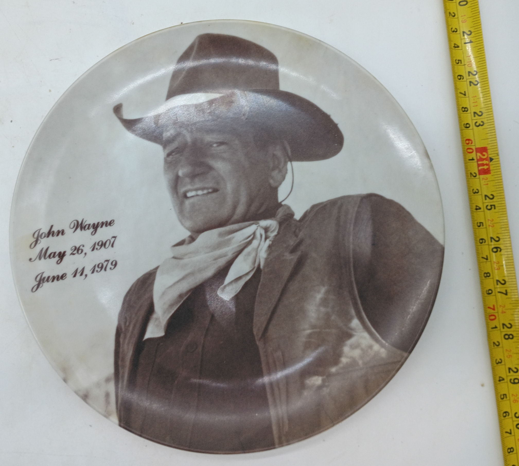 9-10" Plate- Vintage John Wayne commemorative melamine plate