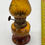 Thumbnail: 7" tall  amber glass oil lamp - with amber glass matching chimney