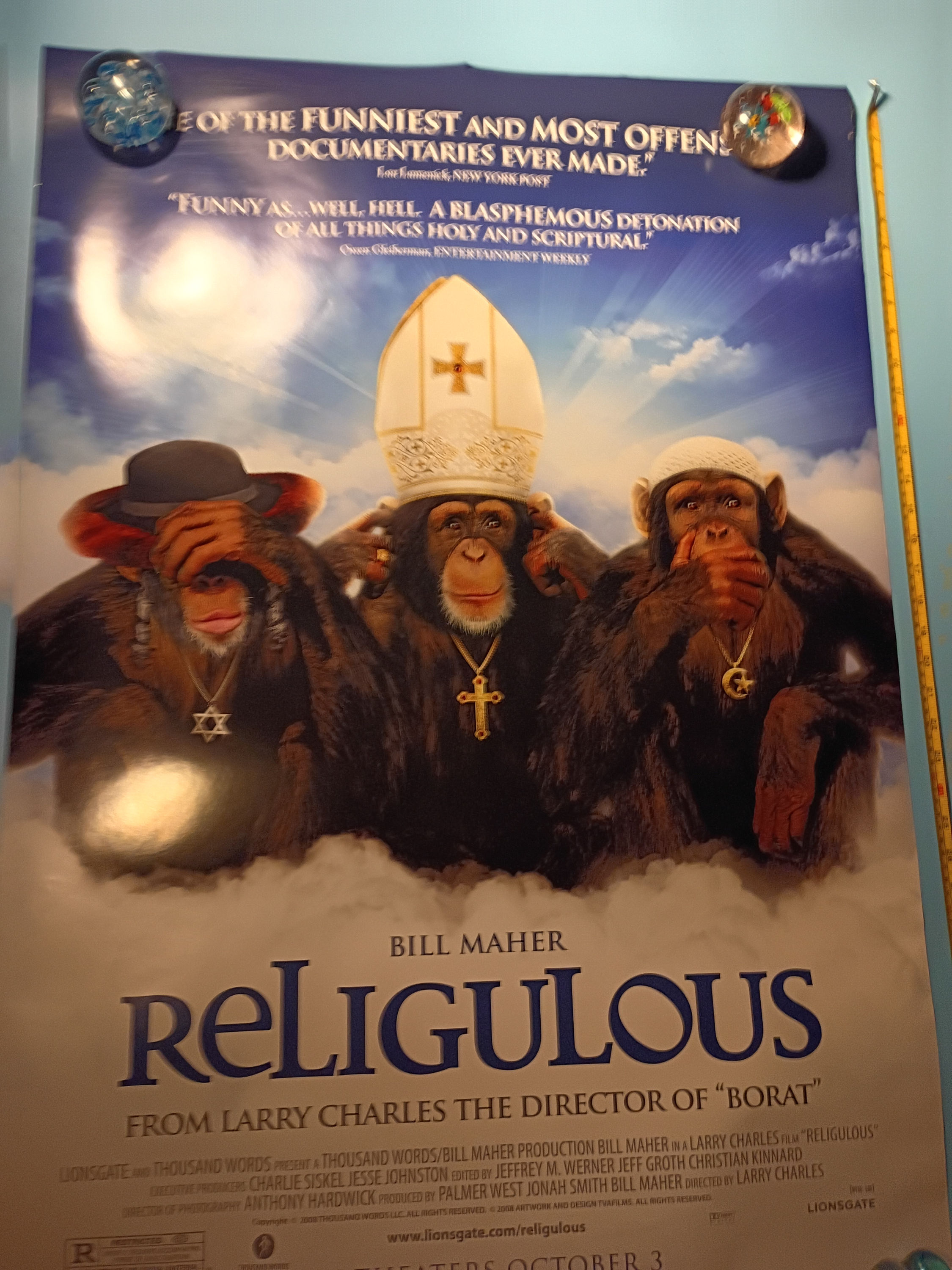 Approx 27"x 39"Movie poster"Religulous" Bill Maher -Lionsgate and Thousand Words