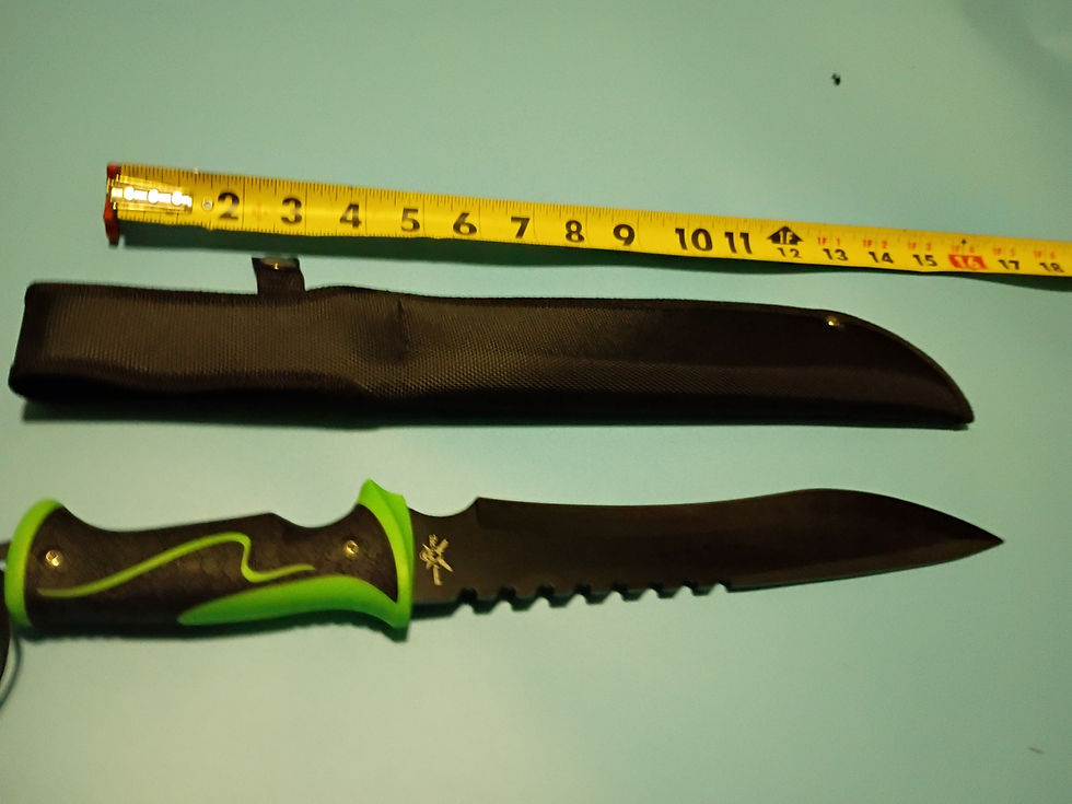 Thumbnail: 15.5" Black Stainless Steel blade - Green ABS and rubber Handle- Nylon sheath 