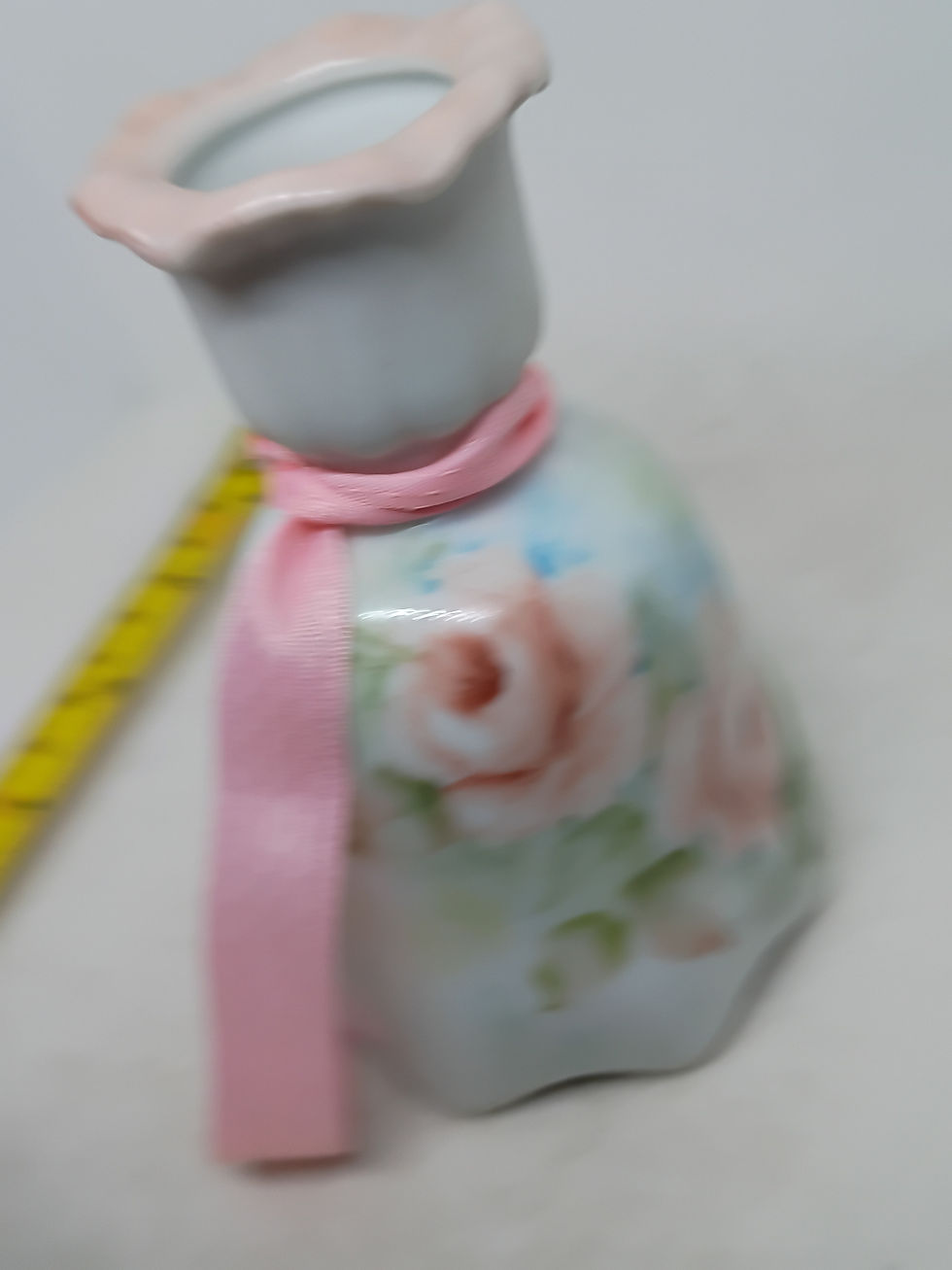 Thumbnail: Approx 4.5" tall- Candlestick Bell Porcelain combo- Roses Design - no marks