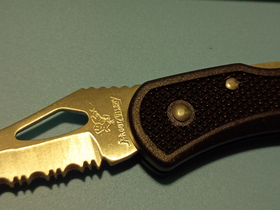Thumbnail: 4.5"open - Folding knife -stainless steel serrated blades- black textured handle