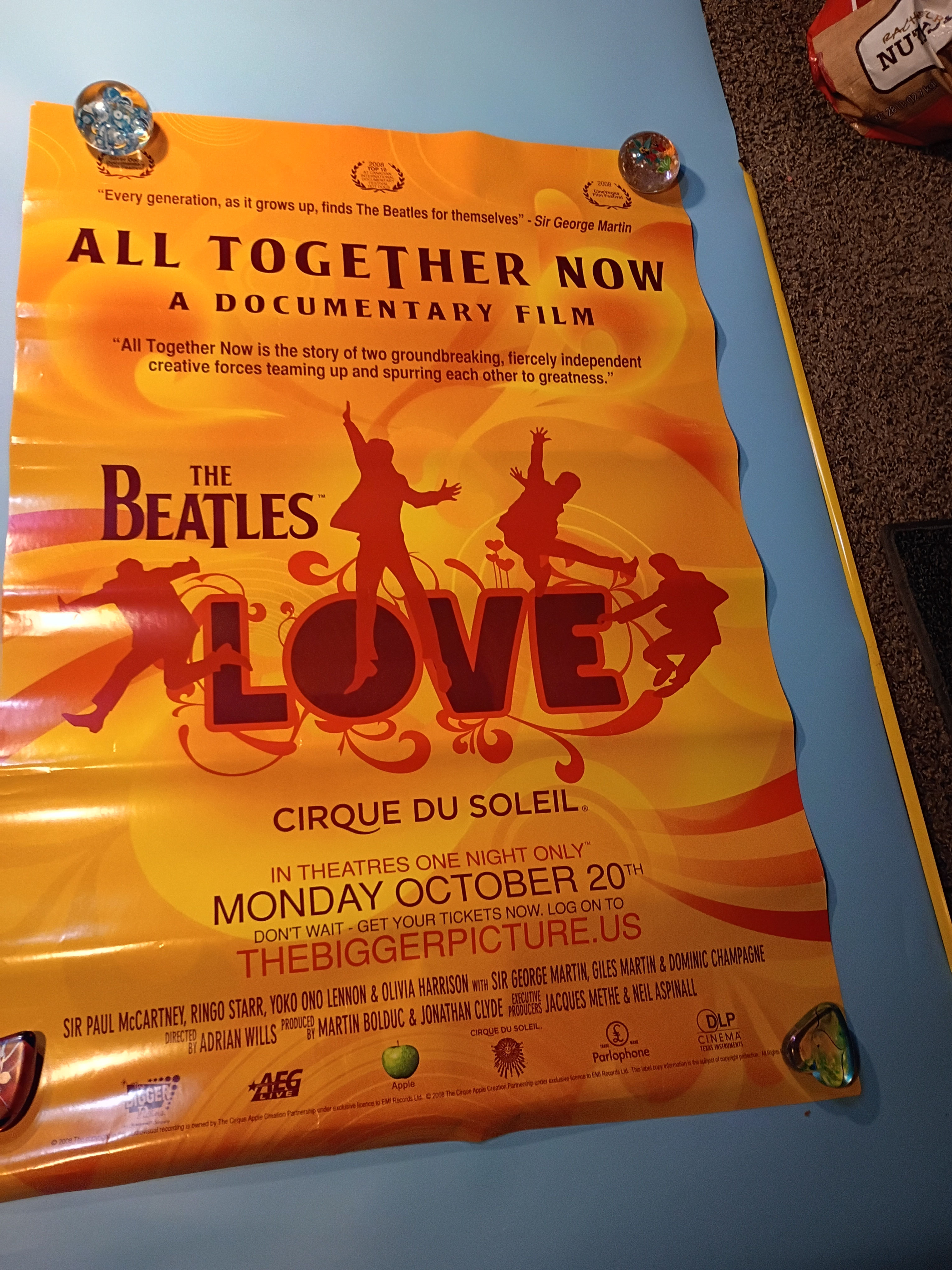 Approx. 27"x 39" Movie poster "All Together Now" Cirque Du Soleil 2008