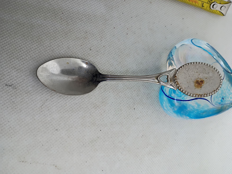 Thumbnail: 4.5"- vintage souvenir spoon, marked "FORT USA" on the back -heart-shaped cutout