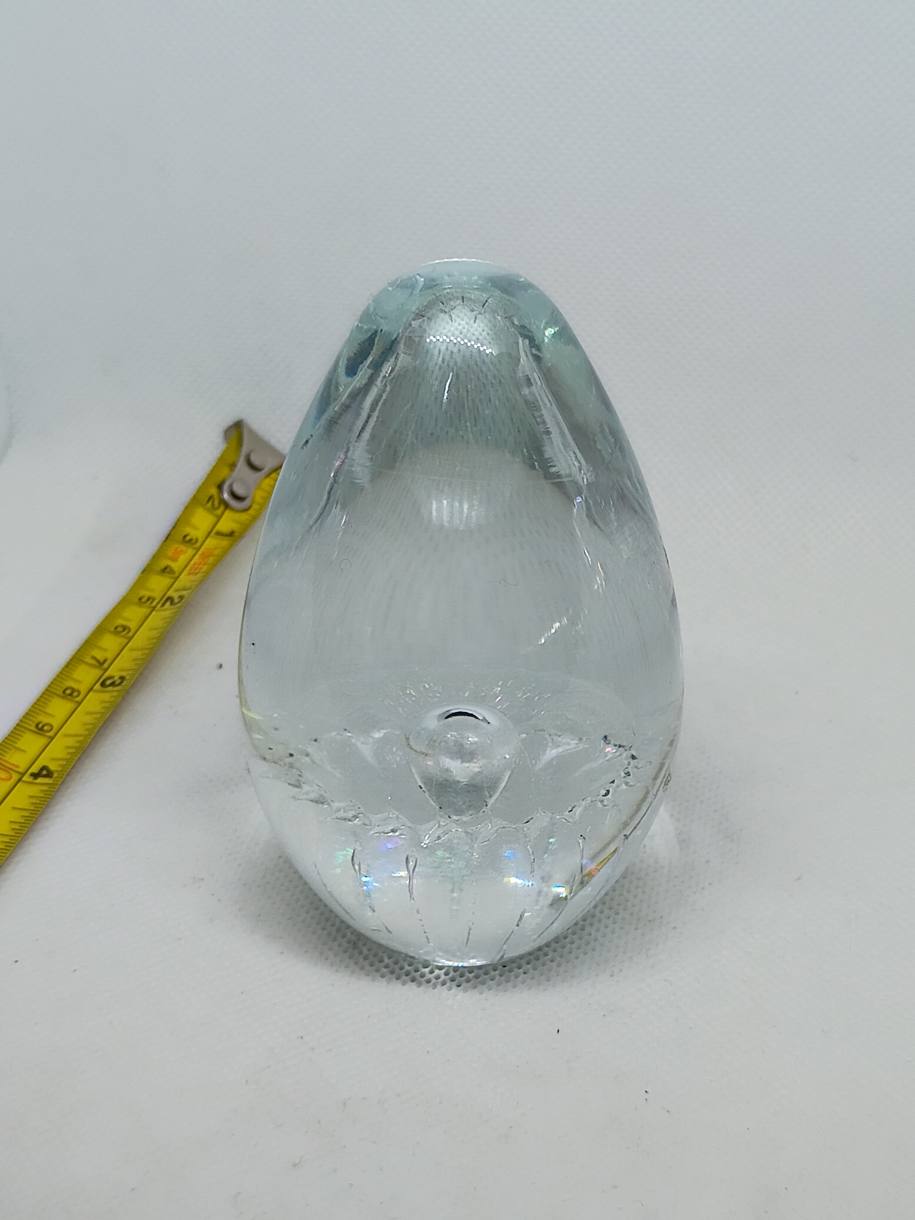 3.5" Egg-shaped art glass paperweight internal controlled air bubbles