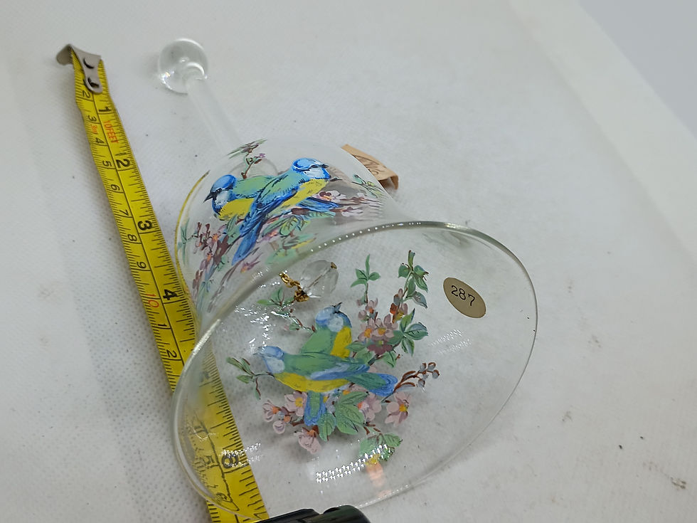 Thumbnail: 6.75" tall- Handblown glass bell by Gordon's Gallery- Painted bluebird scene