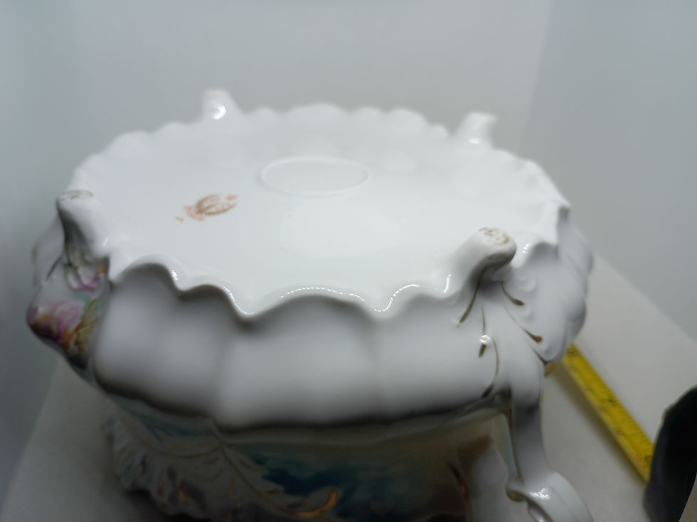 Thumbnail: 5" tall 7" wide Antique porcelain lidded sugar dish- R S Prussia