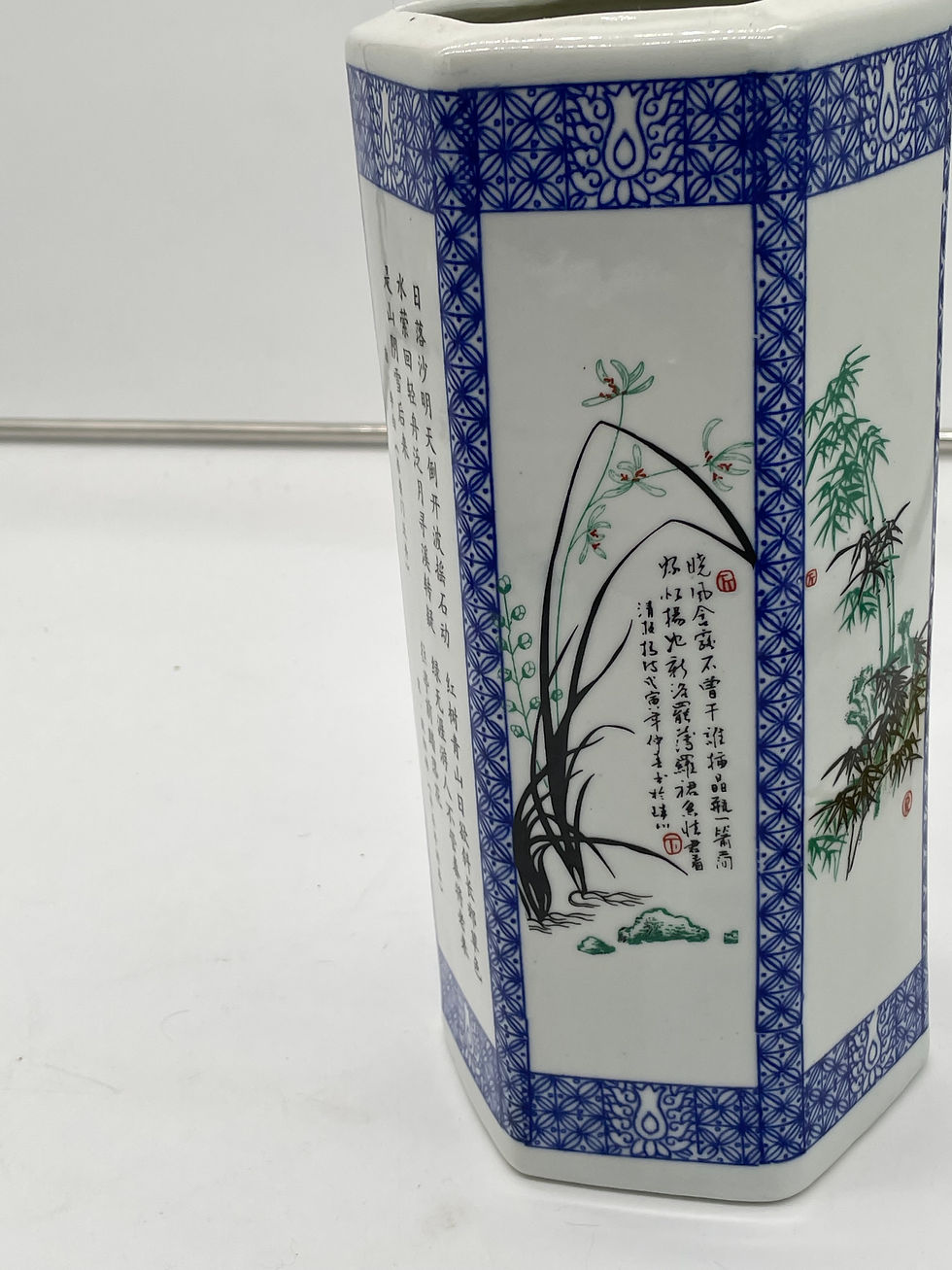 Thumbnail: 11" Vase- This is a Chinese blue and white porcelain poem vase.