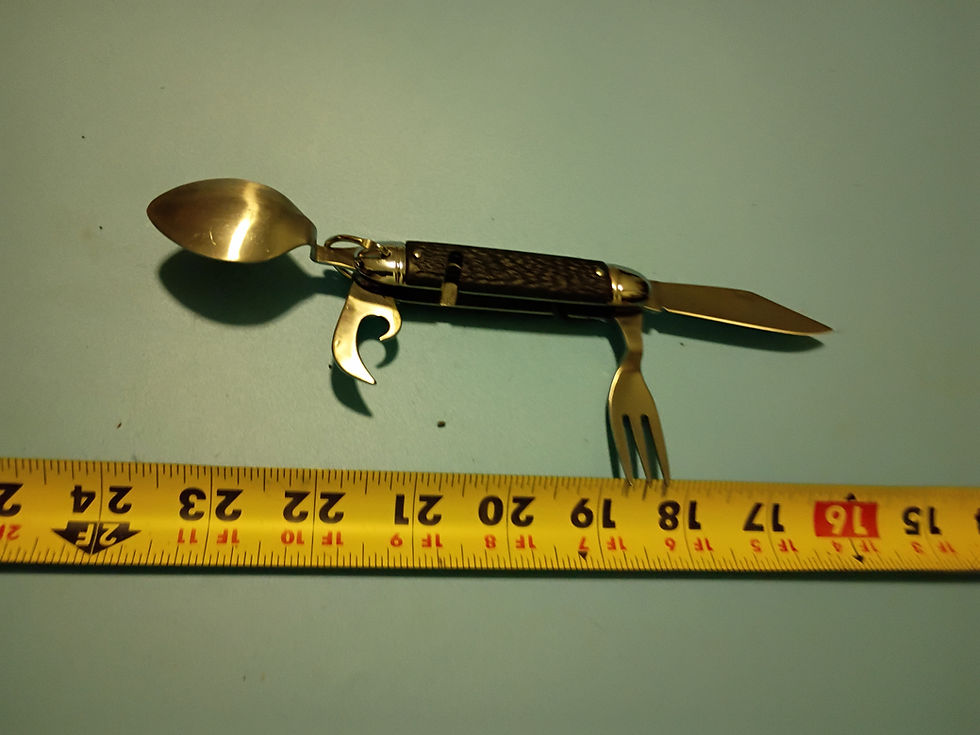 Thumbnail: Almost 8" Camping knife with spoon, fork and knife with can/bottle opener