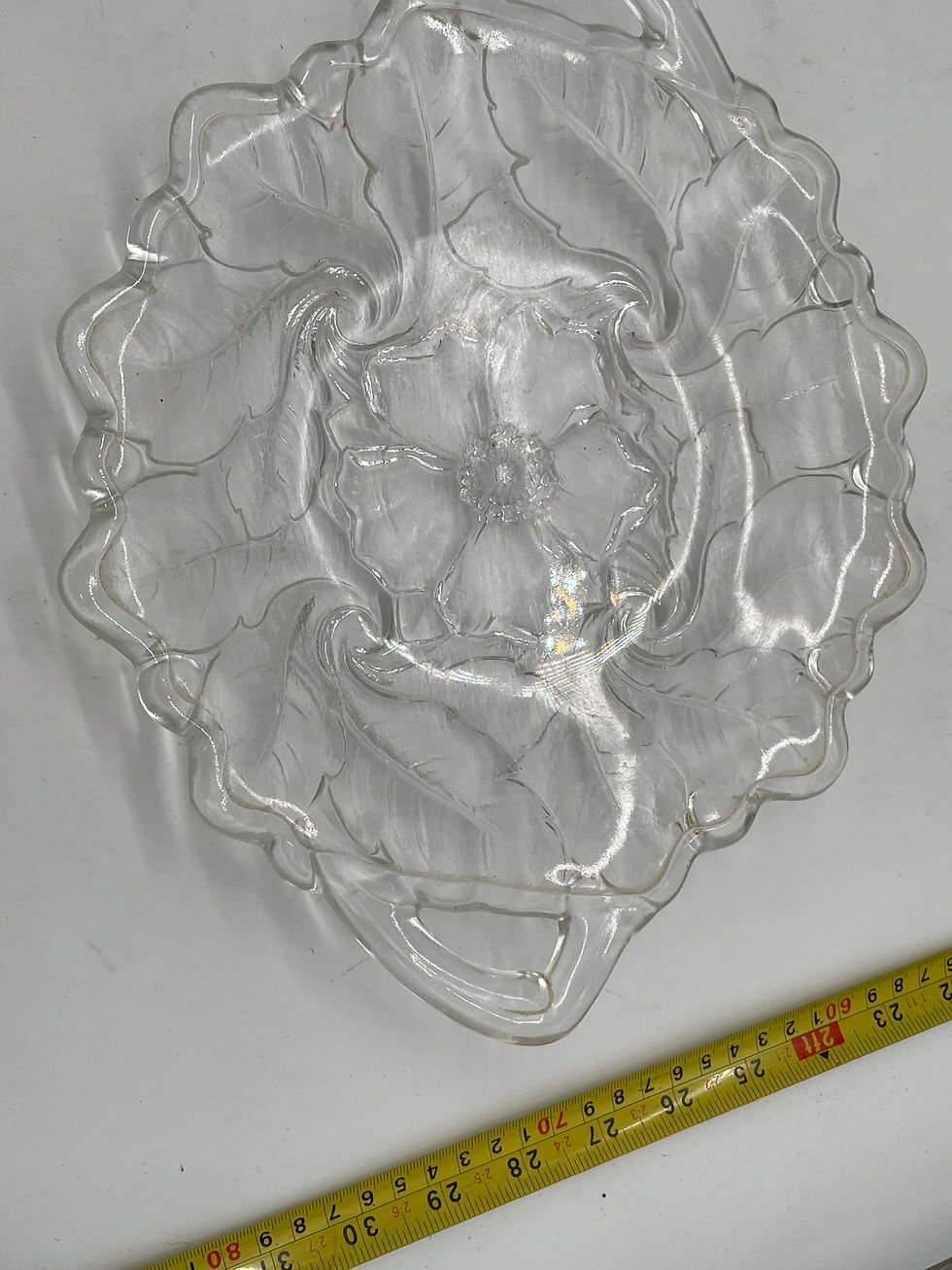 Thumbnail: 13 " long- clear glass dish vintage  - glass handles all pressed glass