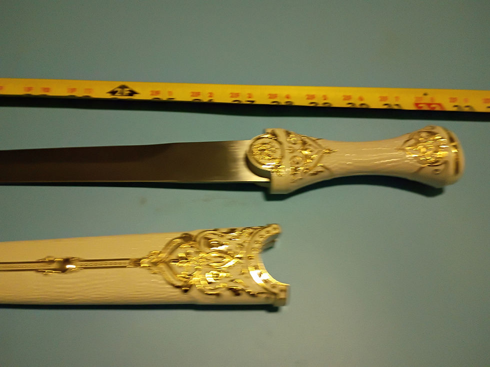 Thumbnail: 13.5"  Dagger -  stainless steel blade - white handle and sheath both cast metal