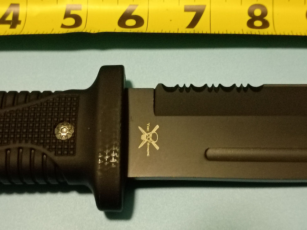 Thumbnail: 12" Black Stainless Steel blade - black rubber handle- black nylon sheath 
