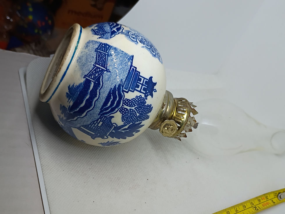 Thumbnail: 8" tall 4"wide w/ Chimney-  small porcelain oil lamp, no chimney