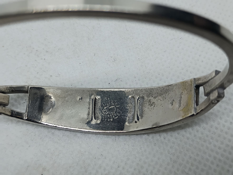 Thumbnail: Approx.2.5" 925 Sterling silver hinged bangle bracelet  blue enamel and abalone 