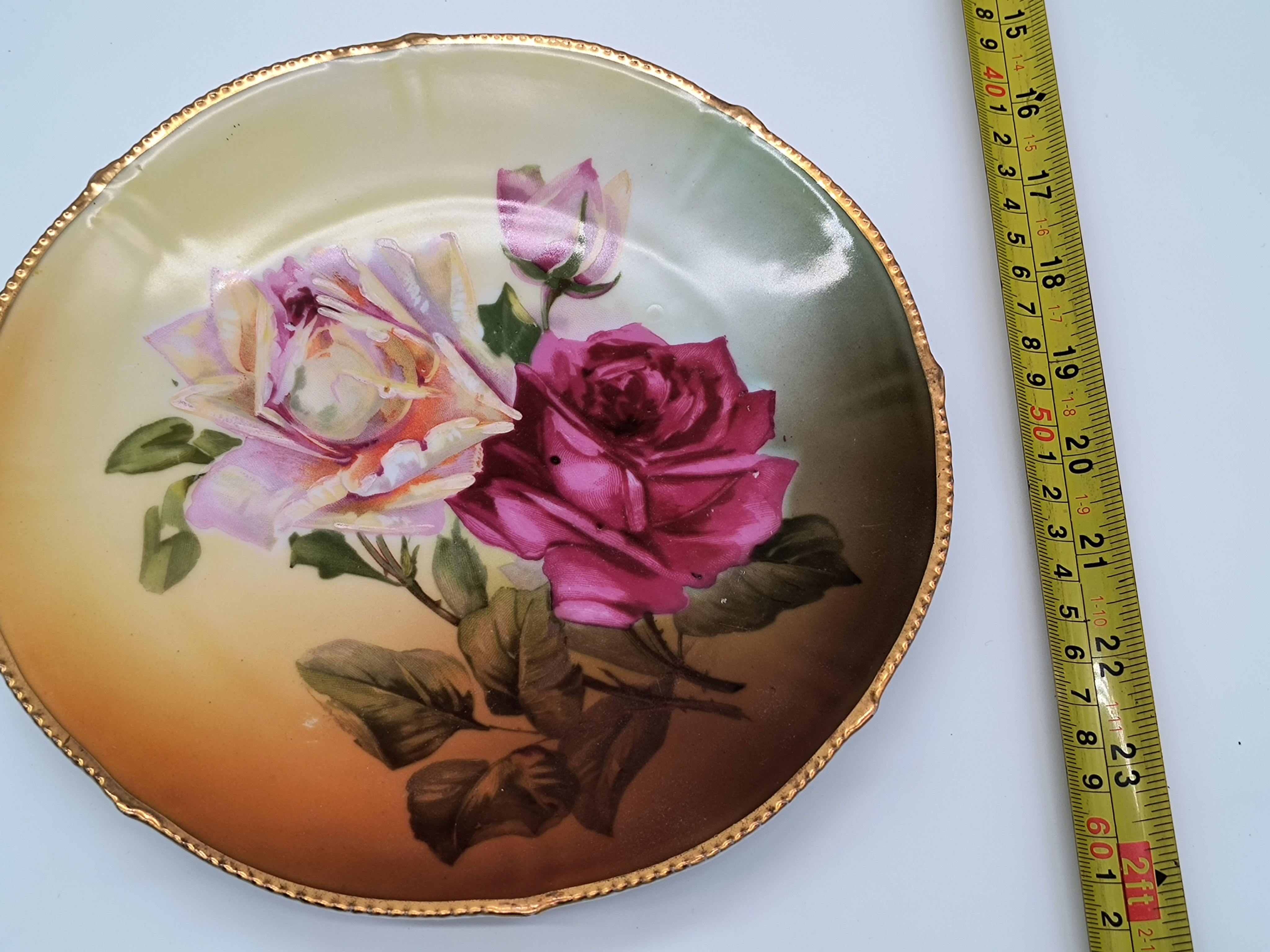 9" Vintage  plate- Handpainted Roses design  - Bavaria Germany
