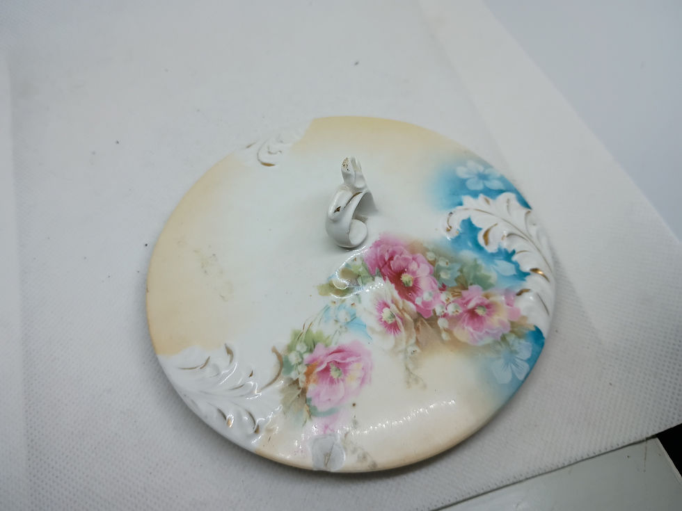 Thumbnail: 5" tall 7" wide Antique porcelain lidded sugar dish- R S Prussia