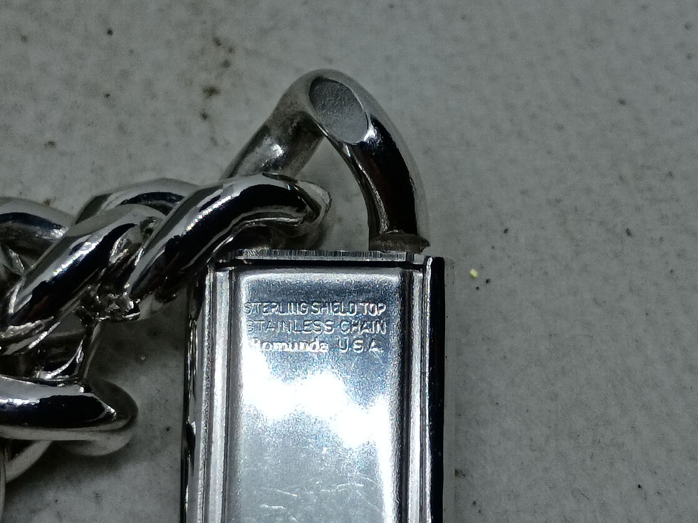 Thumbnail: 7.5: Mens vintage Speidel Romunda ID bracelet, sterling and stainless with box