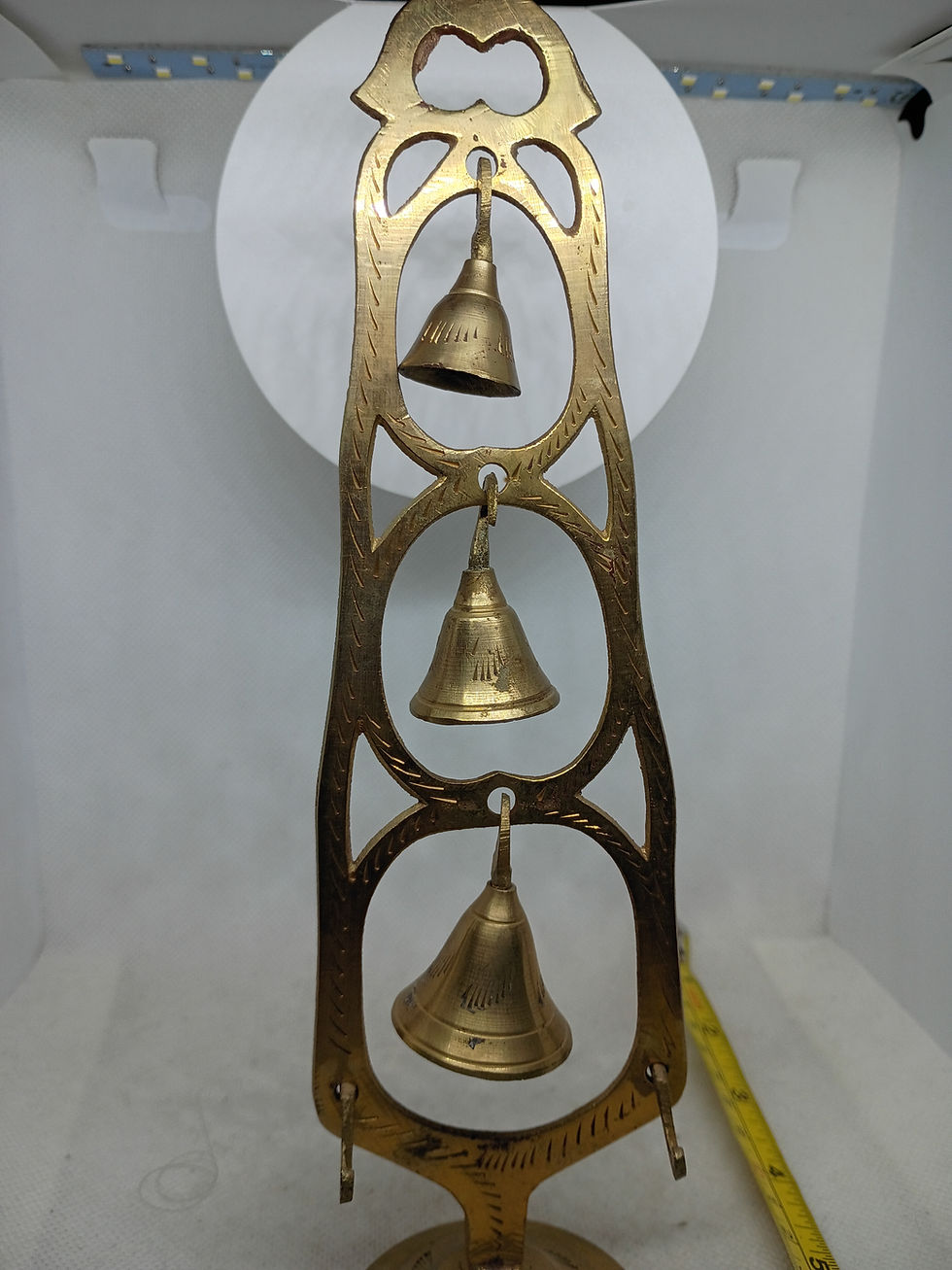 Thumbnail: 9" tall vintage 3 brass bell tree -  India
