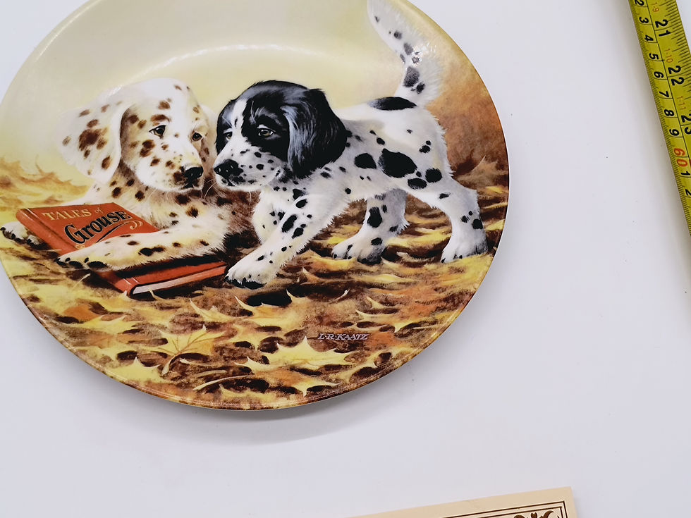 Thumbnail: 8"plate "Puppy Tales" by Lynn Kaatz - 5th issue Field Trips plate collection