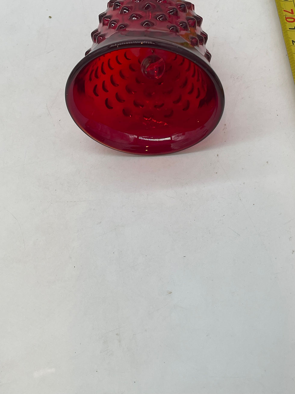 Thumbnail: 6"  tall- Ruby Red glass knobby bell  - possibly Fenton Art Glass Hobnail Bell