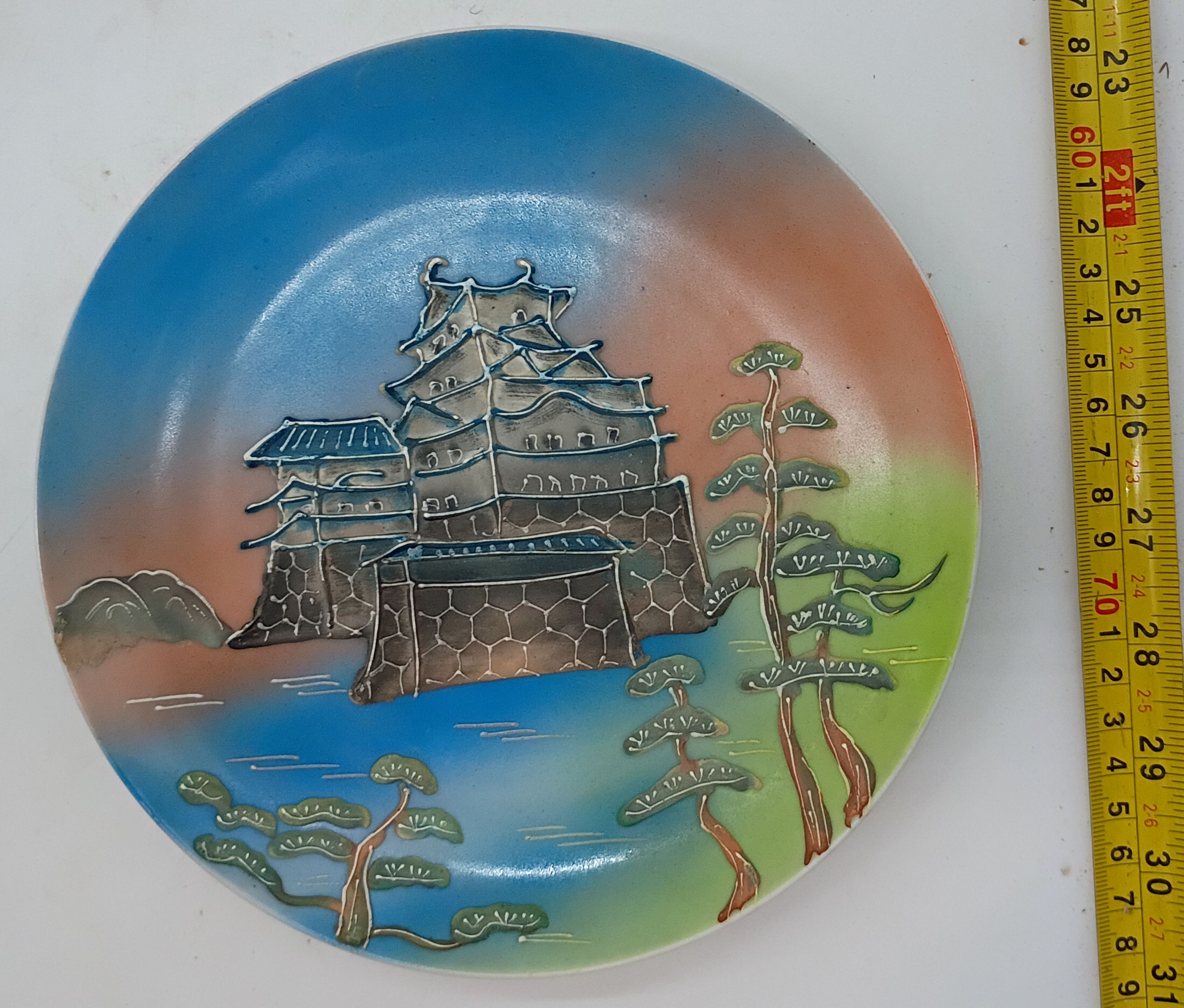 8” Plate- Vintage Japanese Moriage decorative cabinet plate of Japanese castle