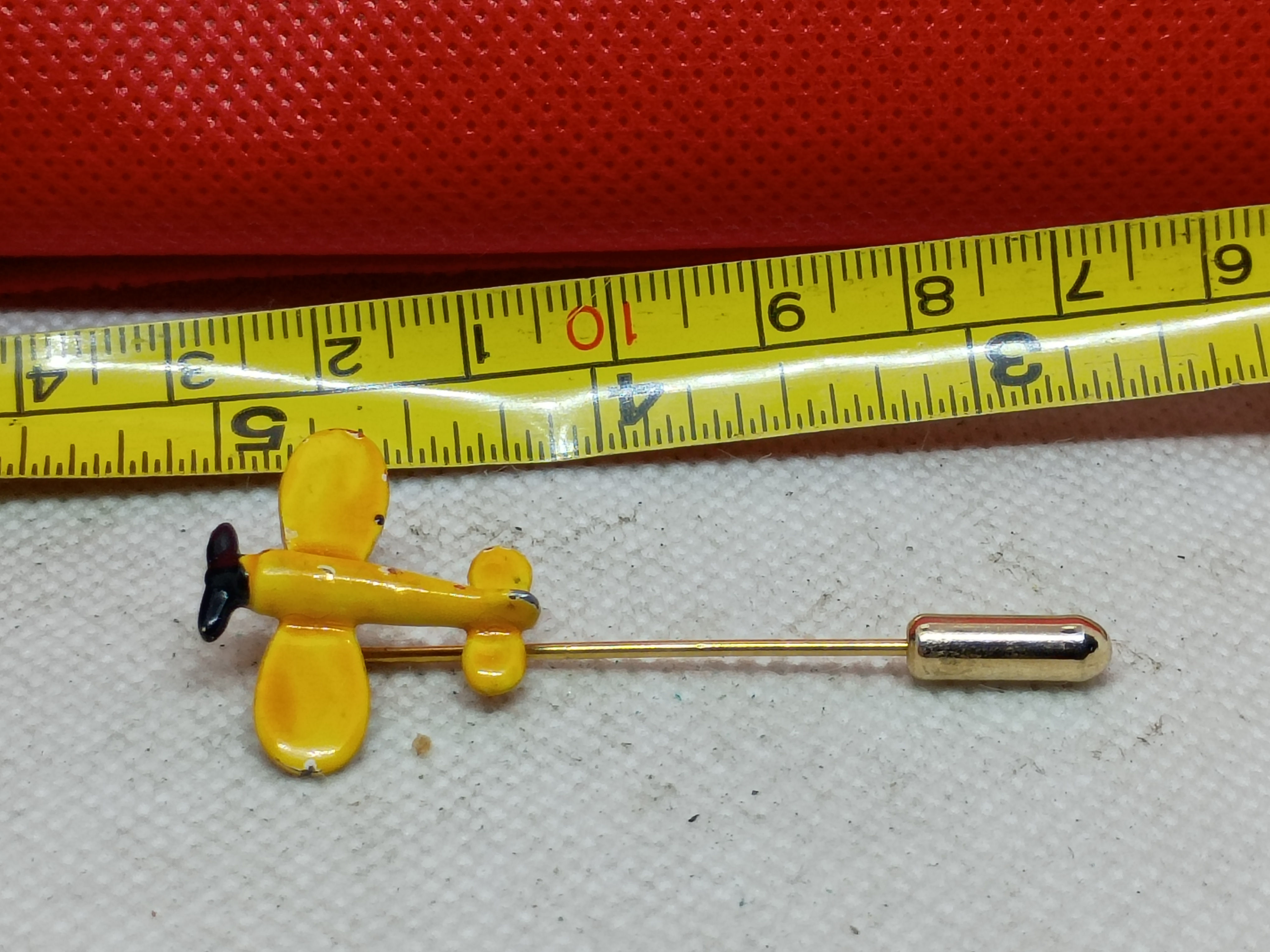 2.25" Vintage yellow enamel airplane stick pin with endcap