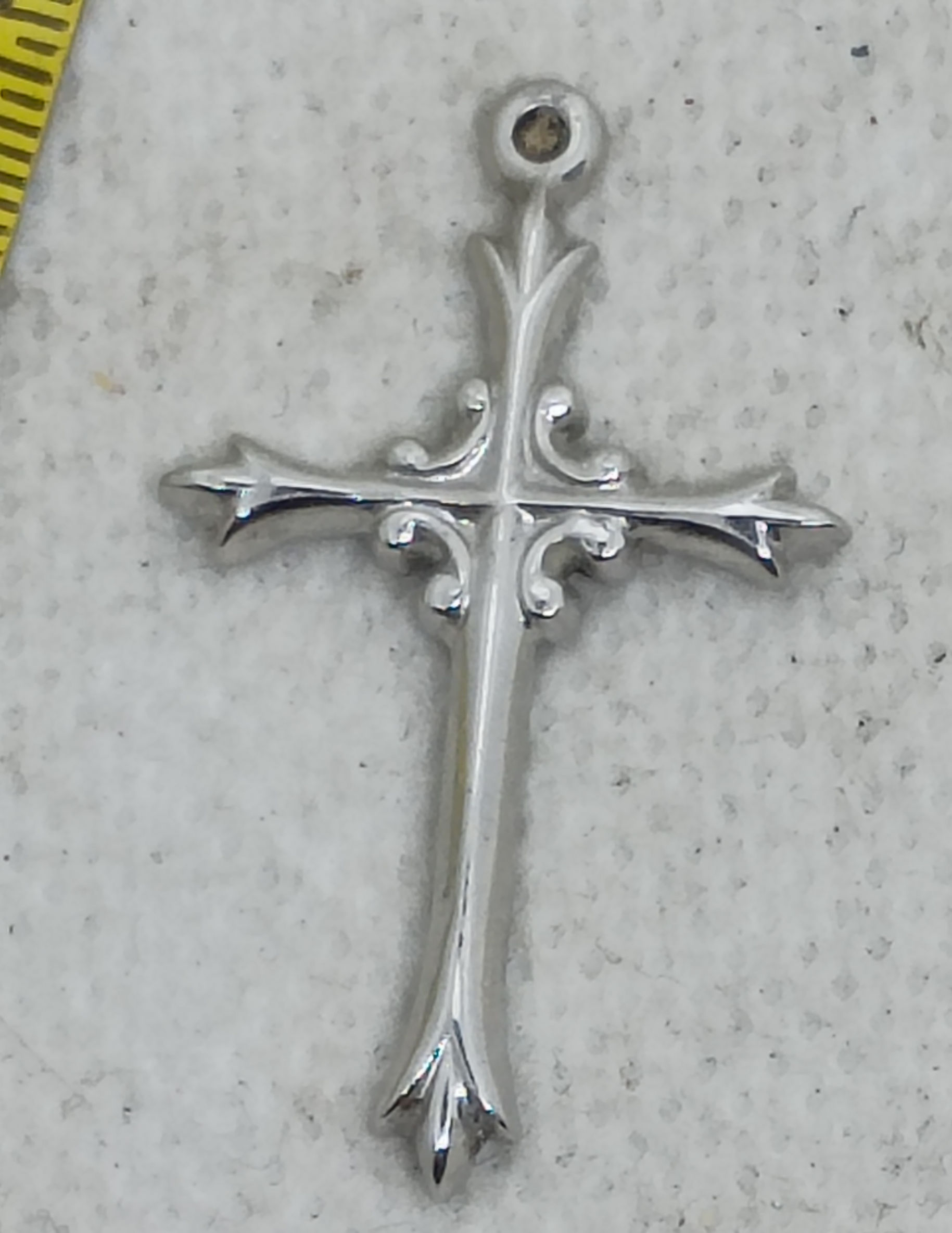 2" Polished ornate sterling silver cross pendant